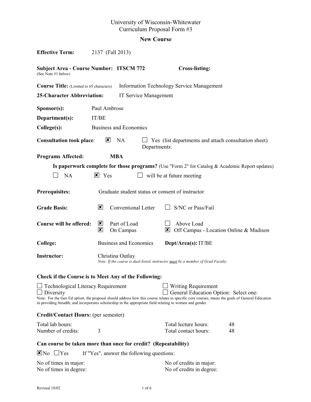 Subject Area - Course Number:ITSCM 772Cross-Listing