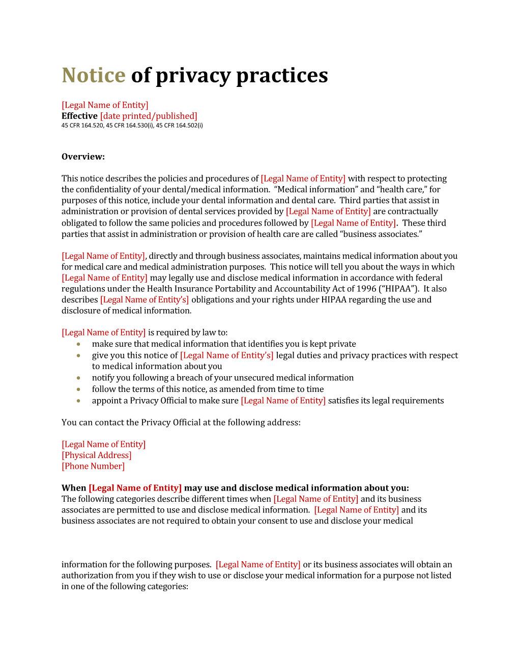Notice of Privacy Practices s20