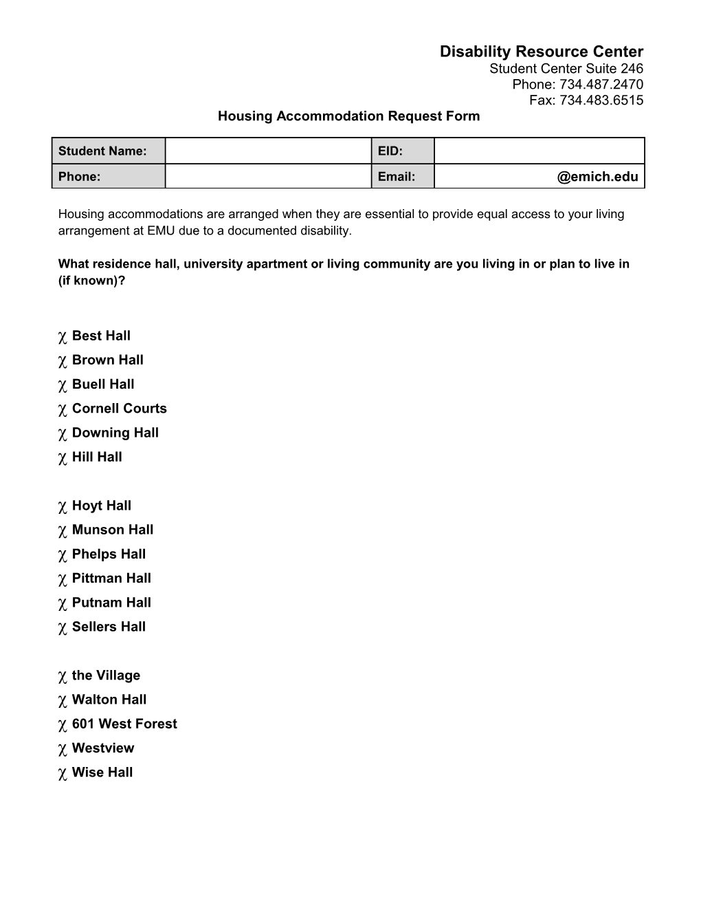 Housing Accommodation Request Form