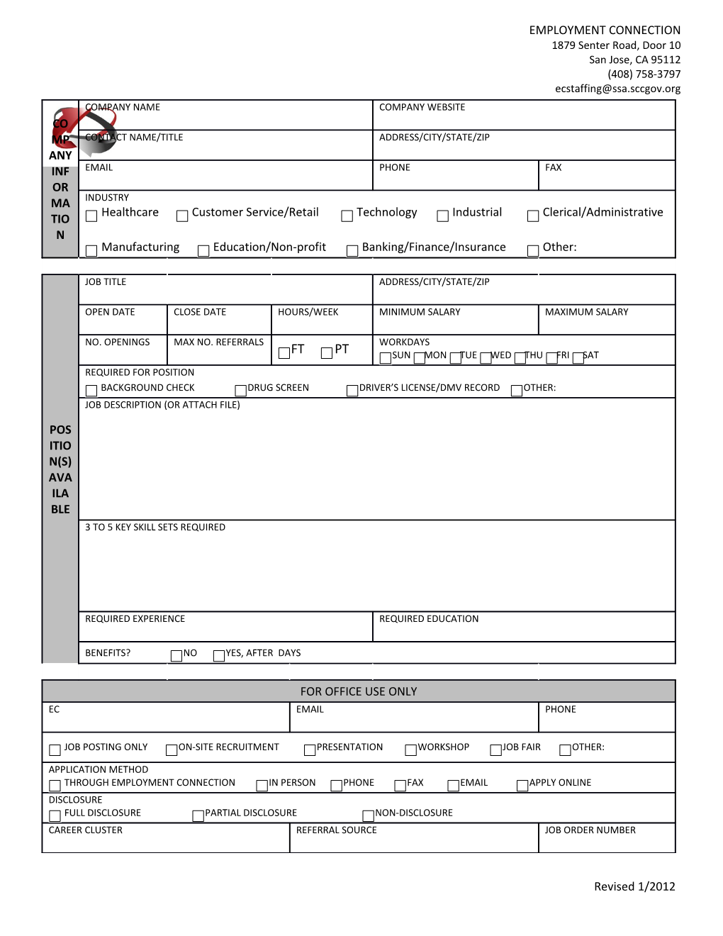 SCC Employment Connection Job Order Form