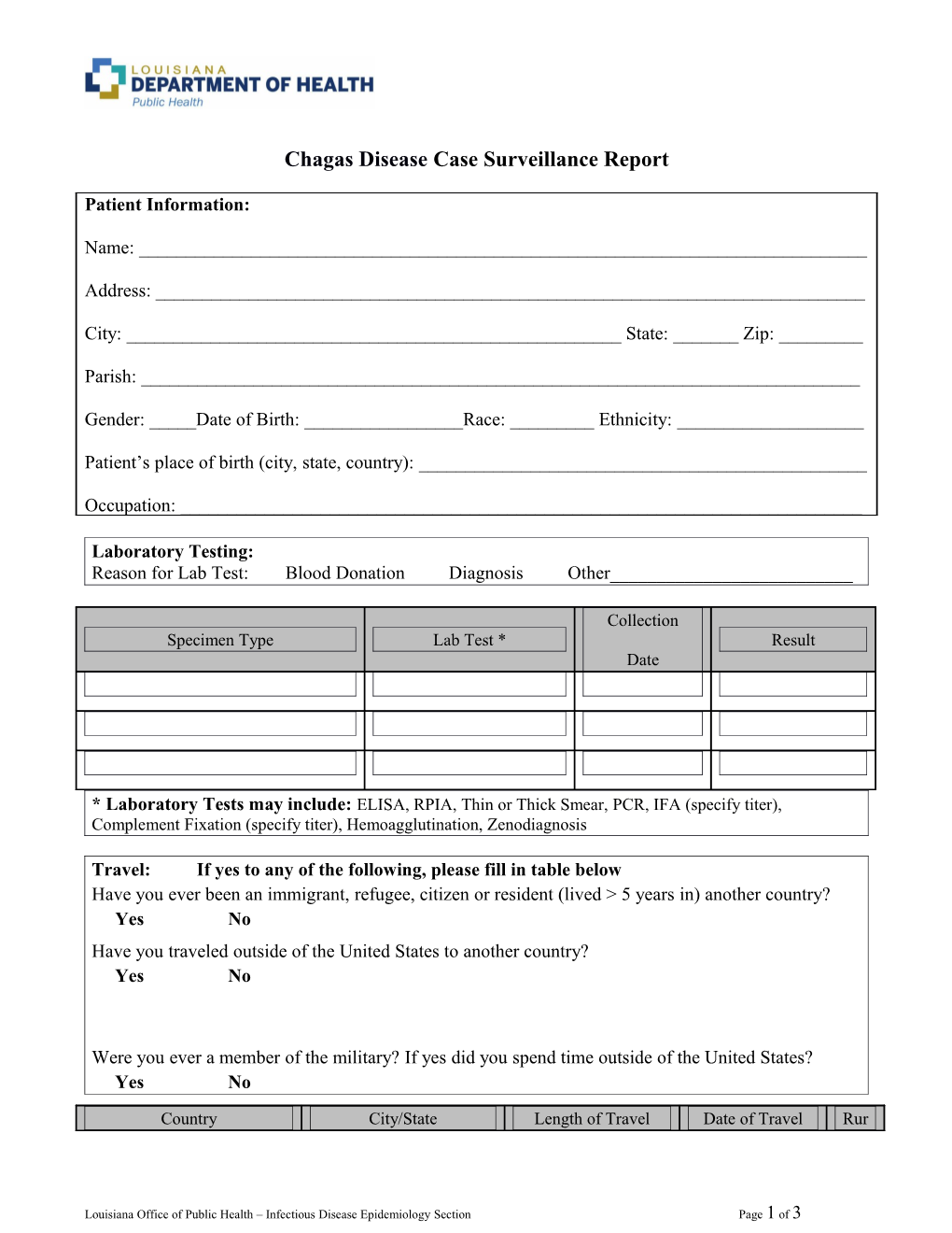 Chagas Disease Case Surveillance Report