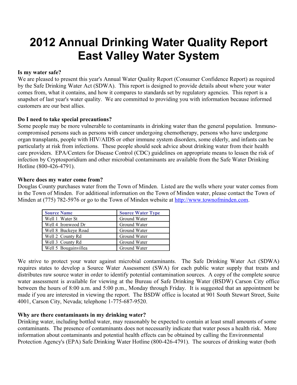 2010 Annual Drinking Water Quality Report East Valley Water System