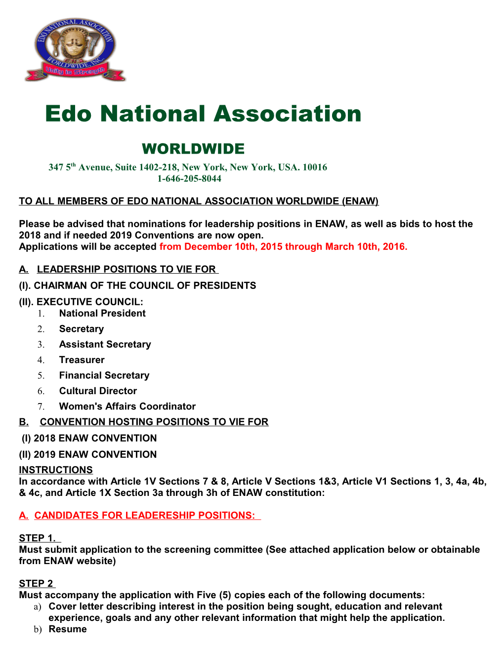 To All Members of Edo National Association Worldwide (Enaw)