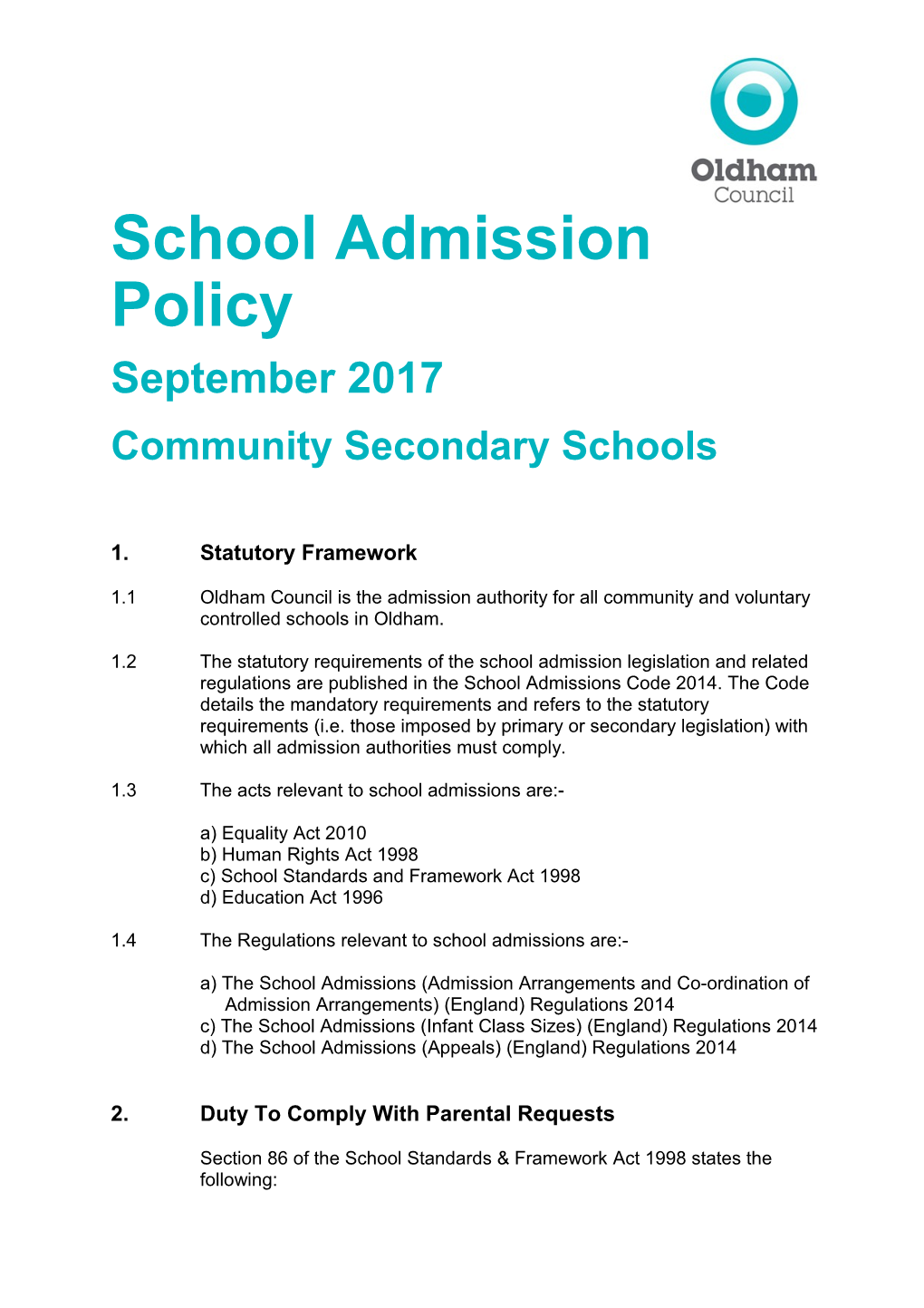 School Admission Policy