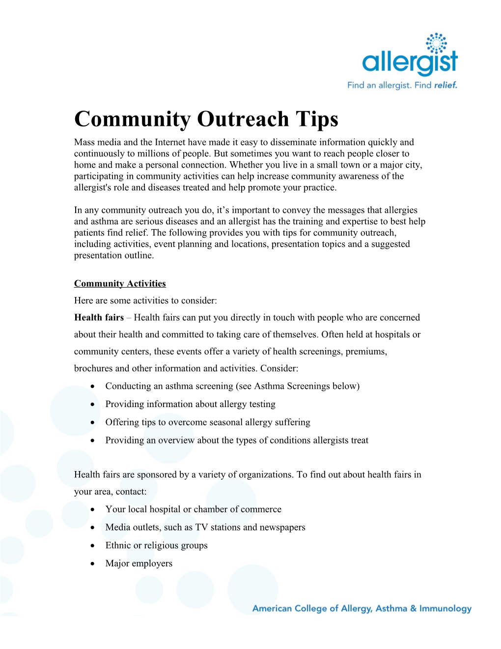 Community Outreach Tips