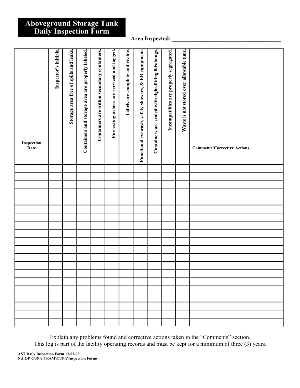 Monitoring System Inspection Form