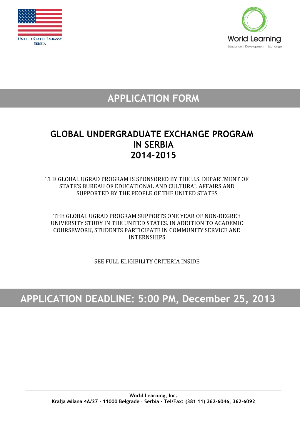 Global UGRAD Exchange Program 2014-2015