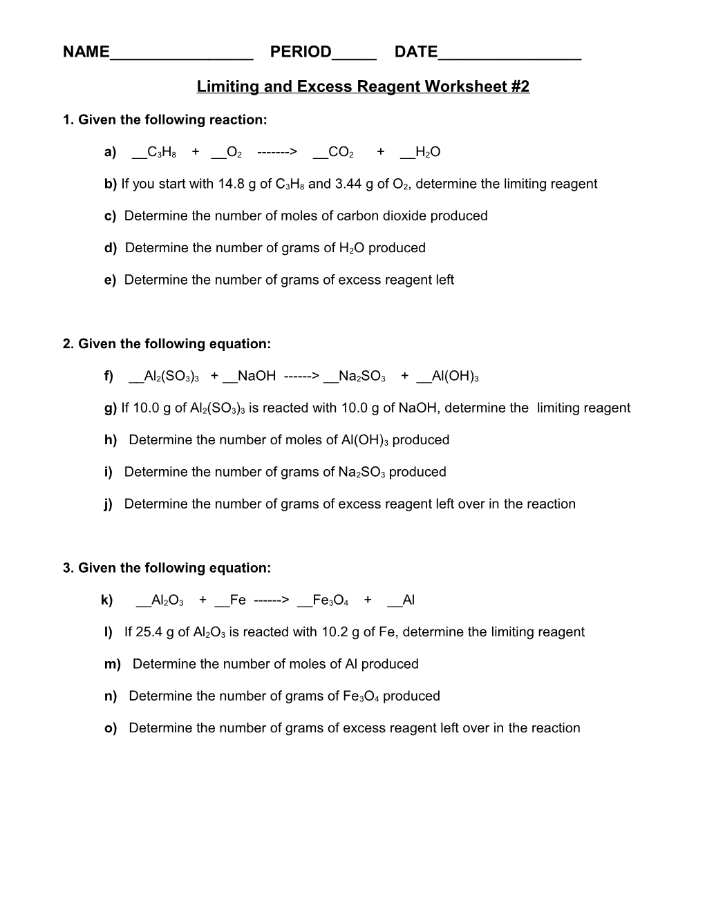 Limiting Reagent Worksheet #1 s1