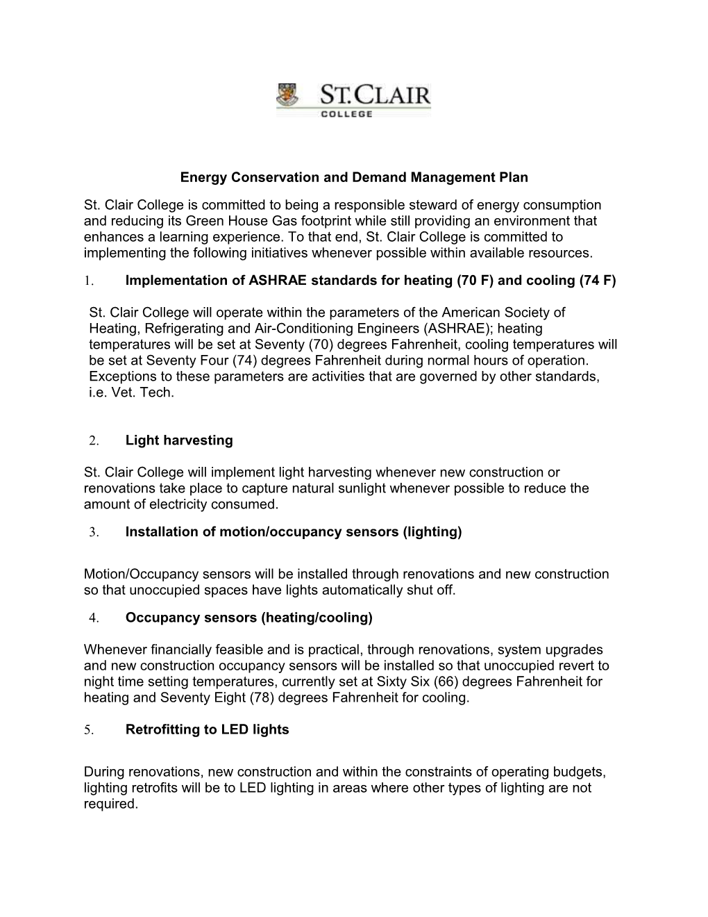 Energy Conservation and Demand Management Plan