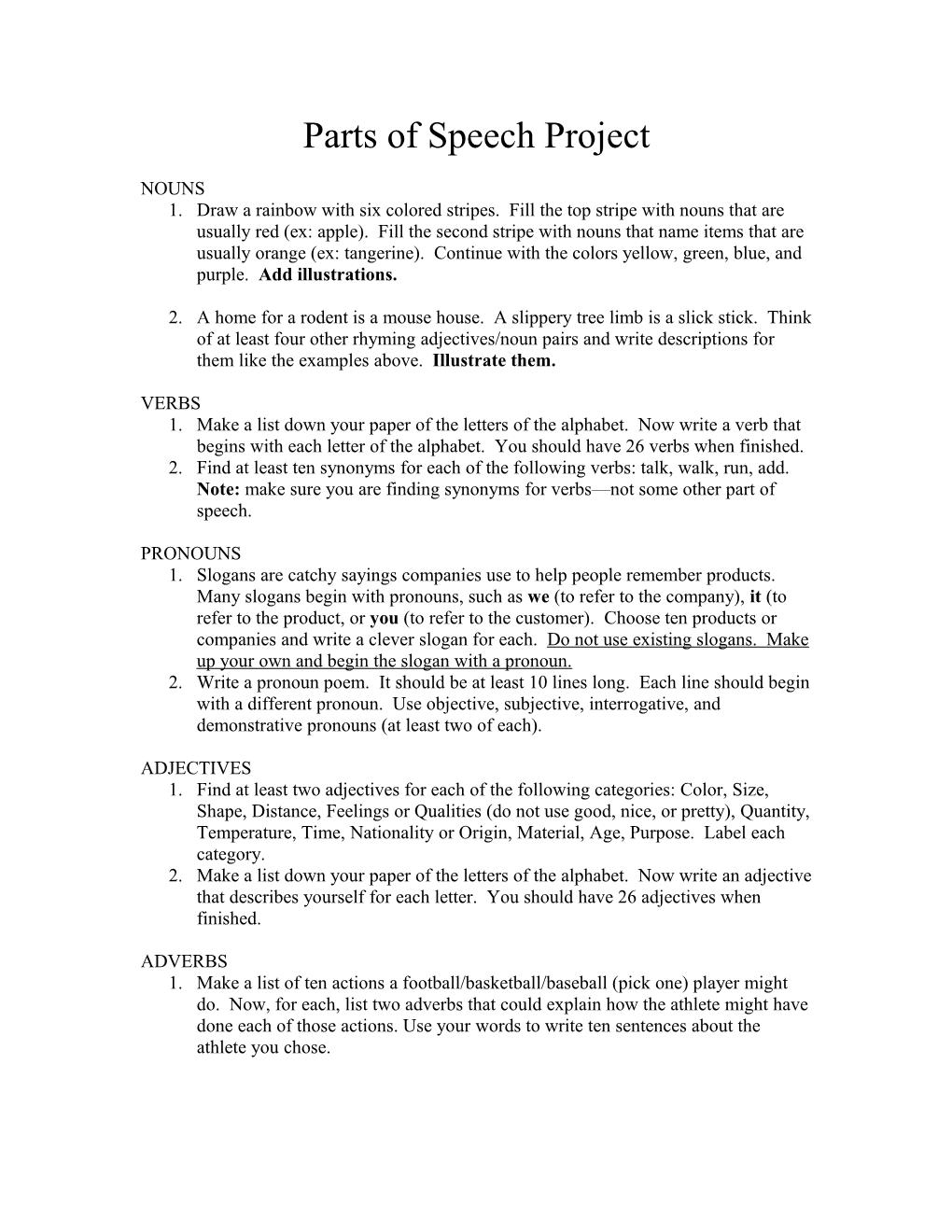 Parts of Speech Project