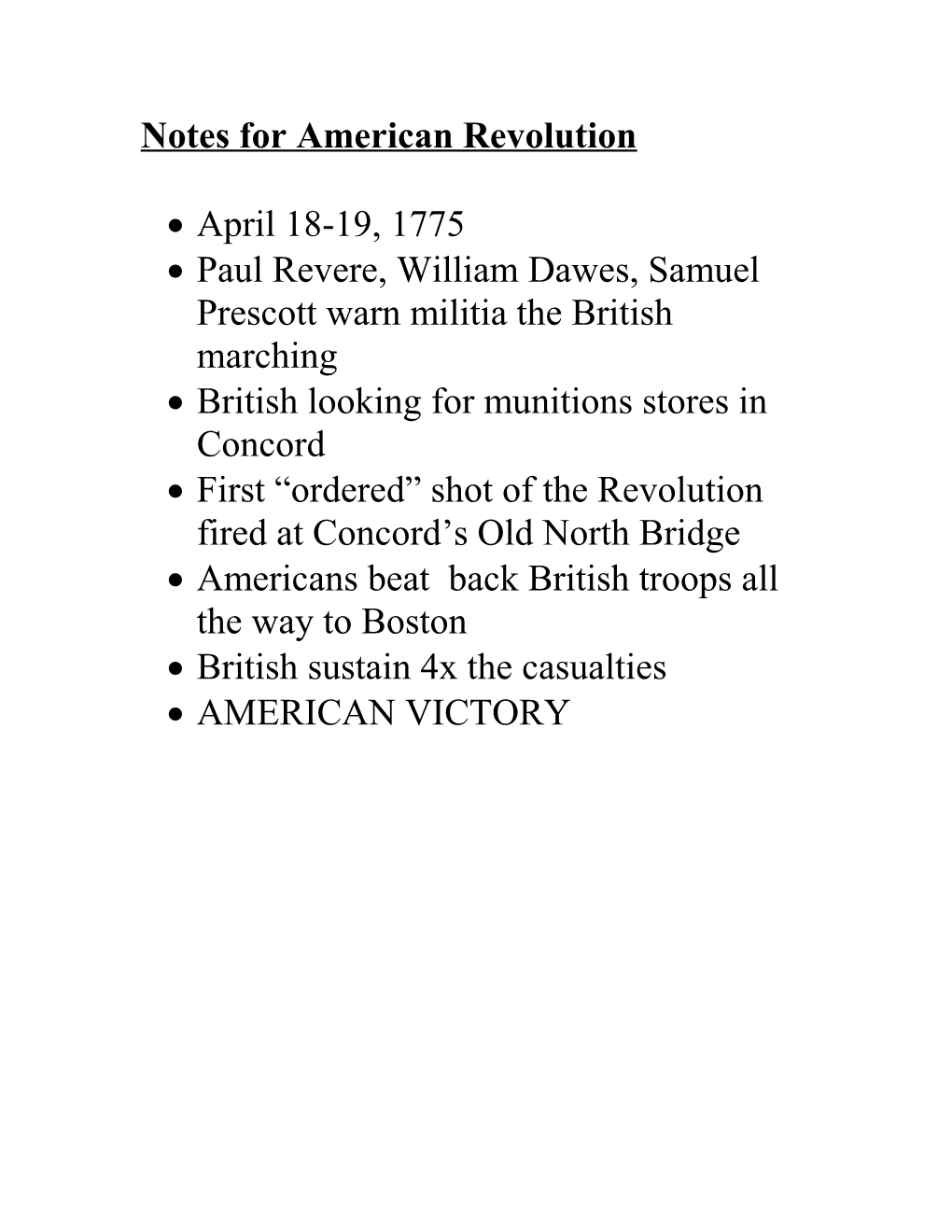 Notes for American Revolution