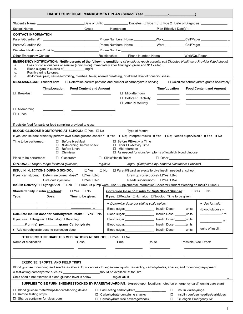 Information Sheet for the School Management of Diabetes Mellitus s1