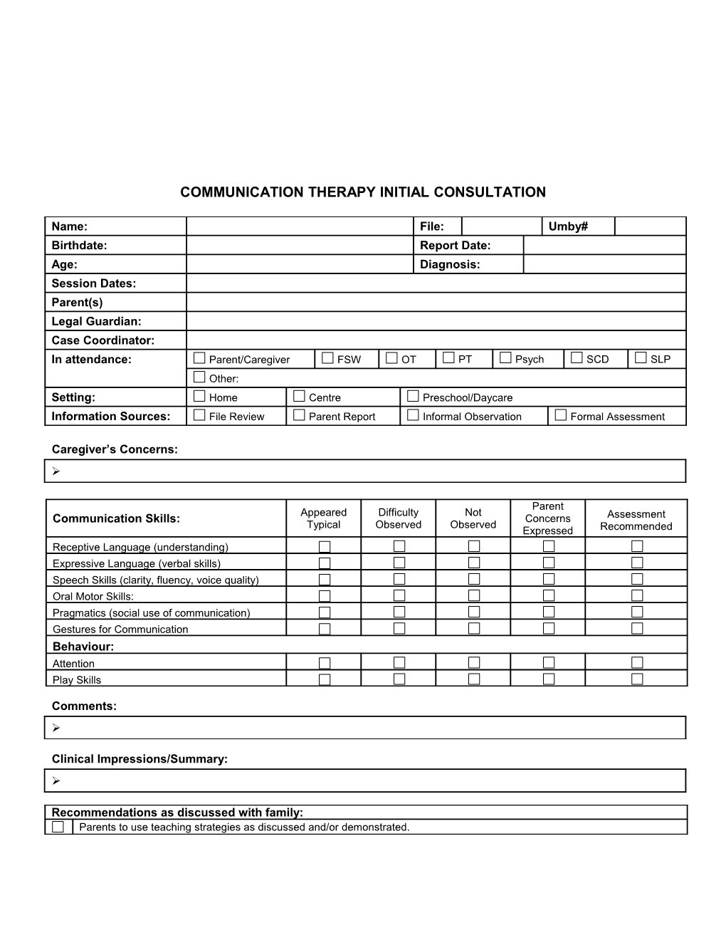 Communication Therapy Initial Consultation
