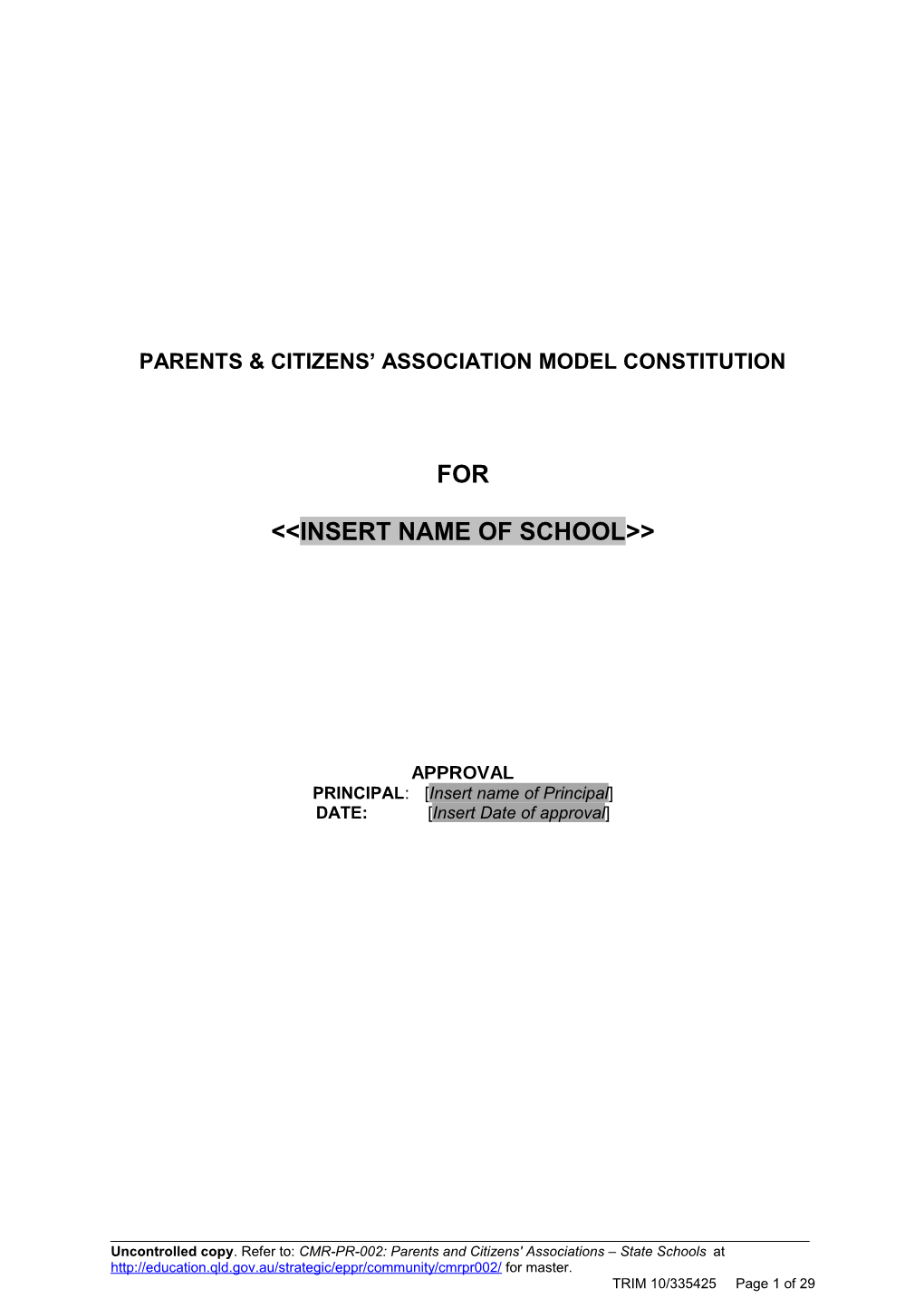 Parents & Citizens Association Model Constitution