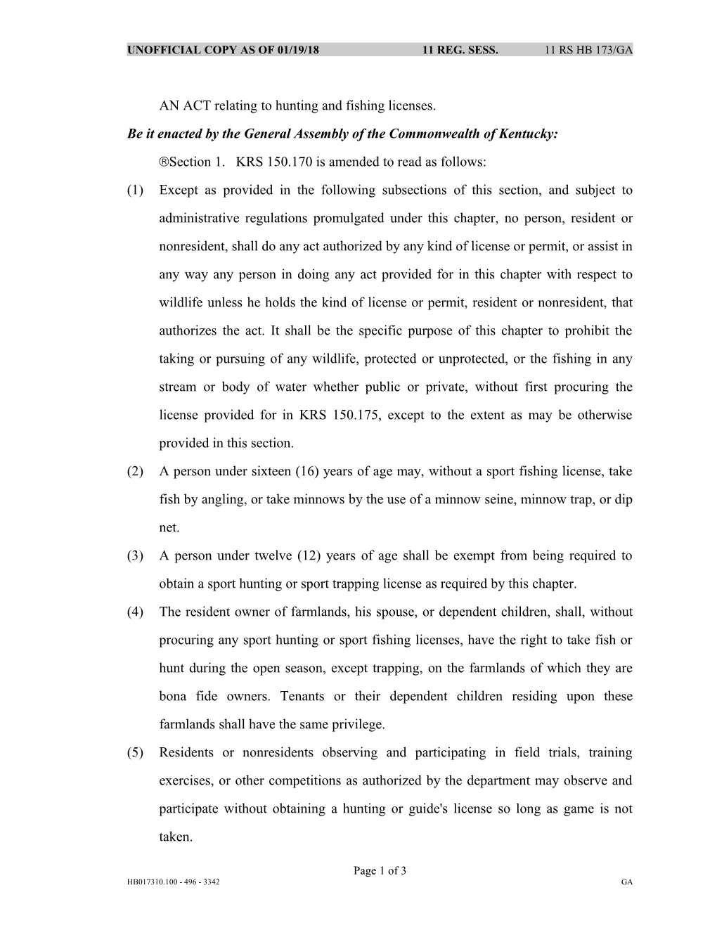 AN ACT Relating to Hunting and Fishing Licenses s1