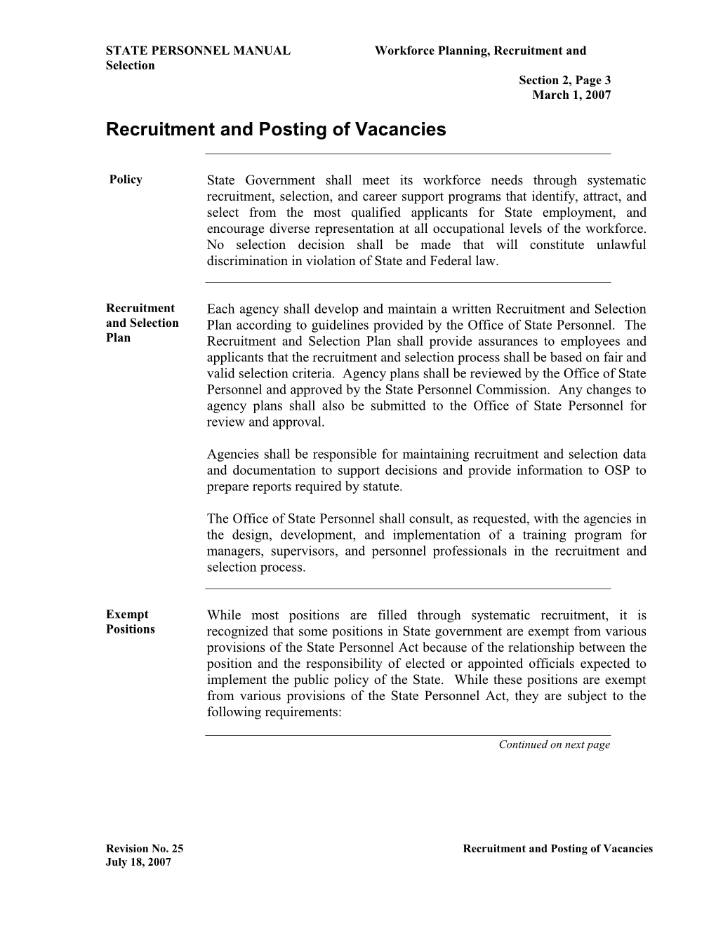 Recruitment and Posting of Vacancies