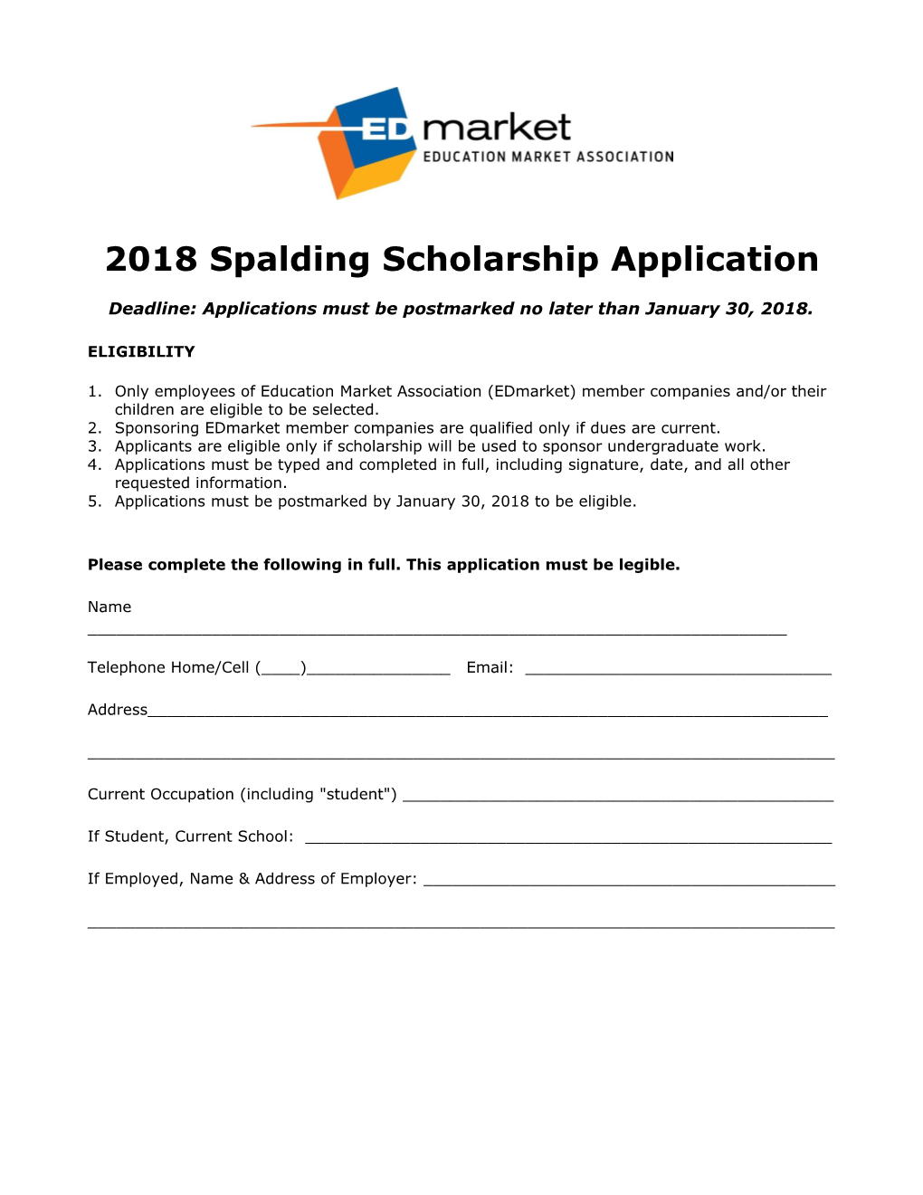 2003 Spalding Scholarship Application