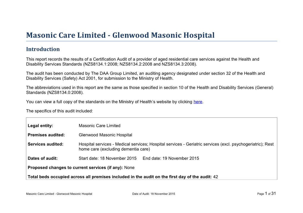 Masonic Care Limited - Glenwood Masonic Hospital