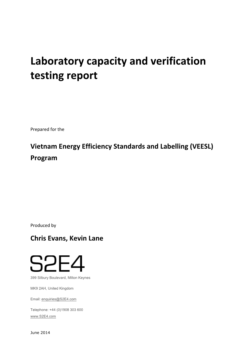 Laboratory Capacity and Verification Testing Report