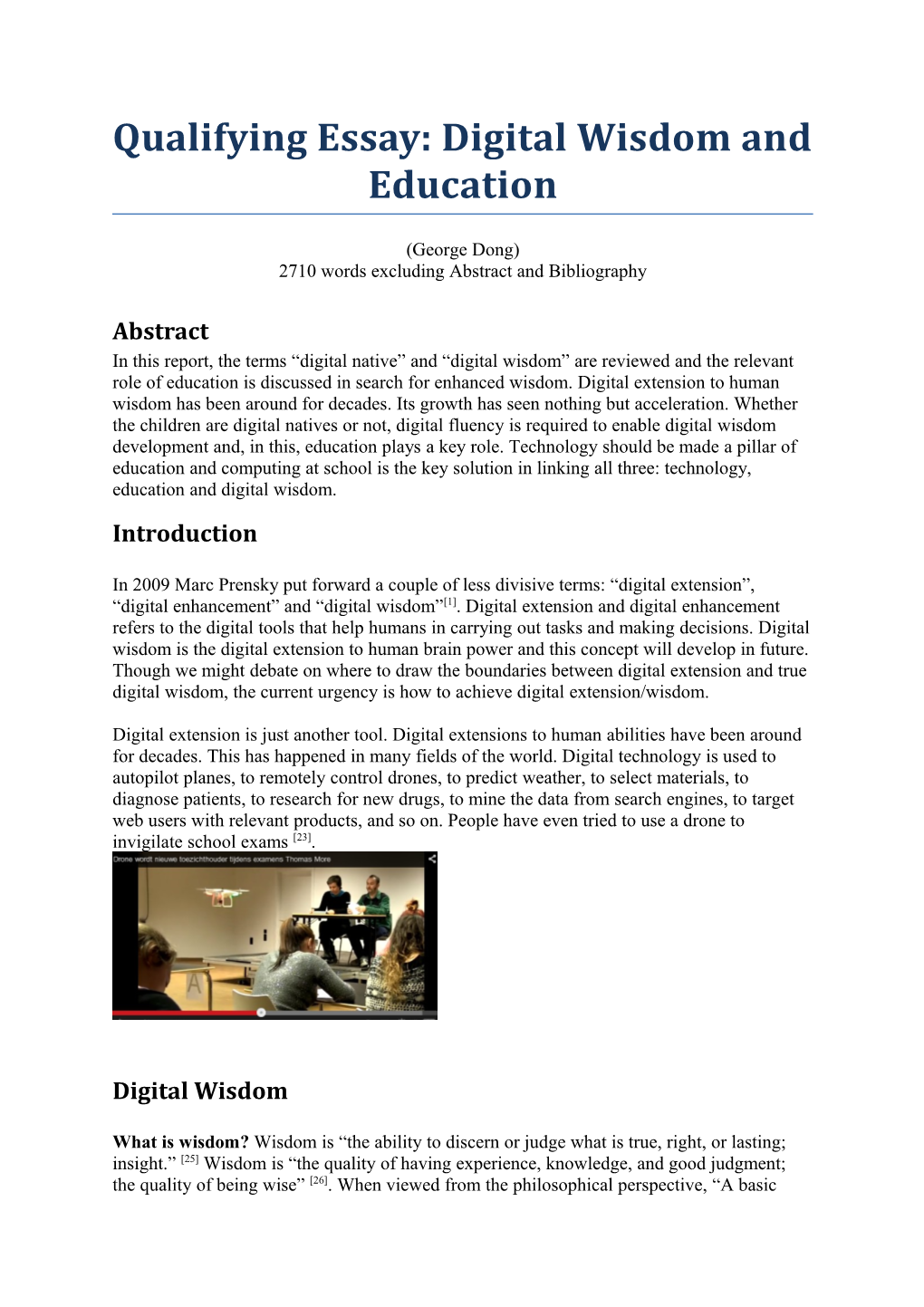 Qualifying Essay: Digital Wisdom and Education