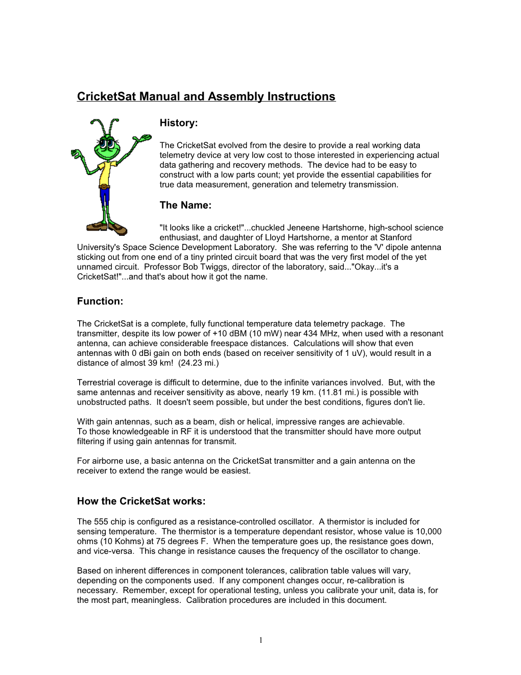 Cricketsat Manual and Assembly Instructions