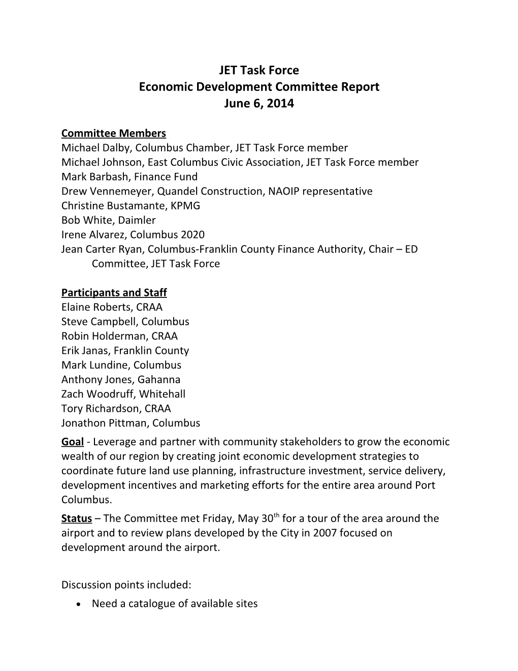 Economic Development Committee Report