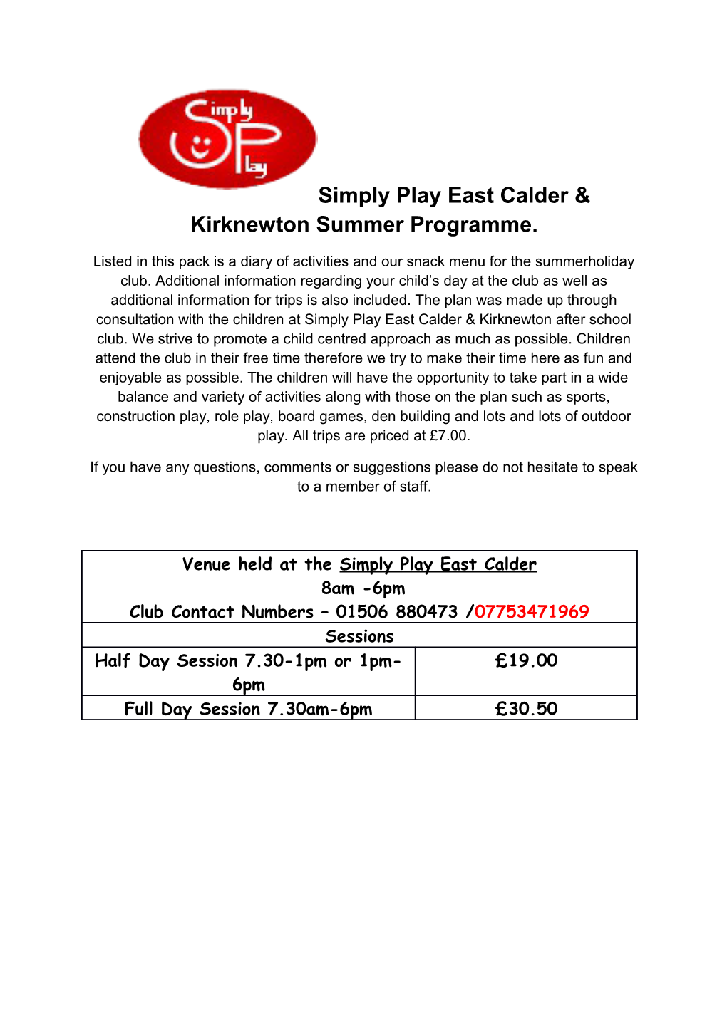 Simply Play East Calder & Kirknewton Summer Programme