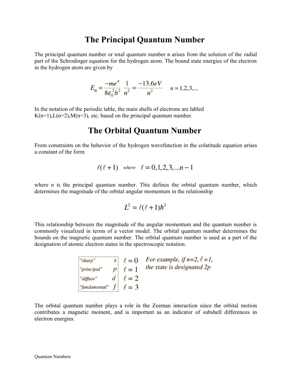 The Principal Quantum Number