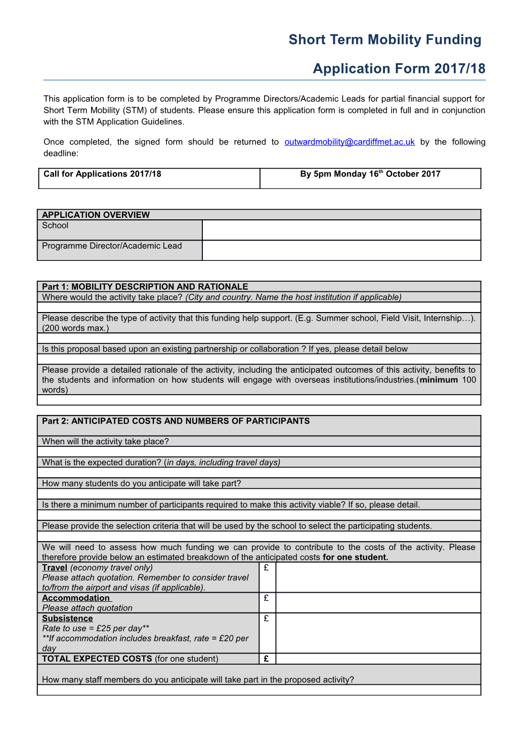 STM Application Form