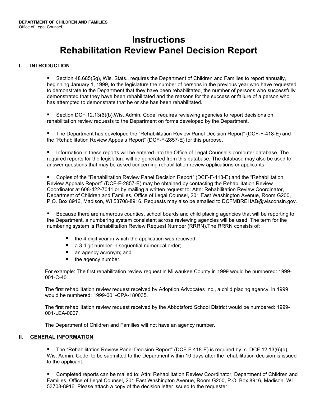 Rehabilitation Review Panel Decision Report Instructions