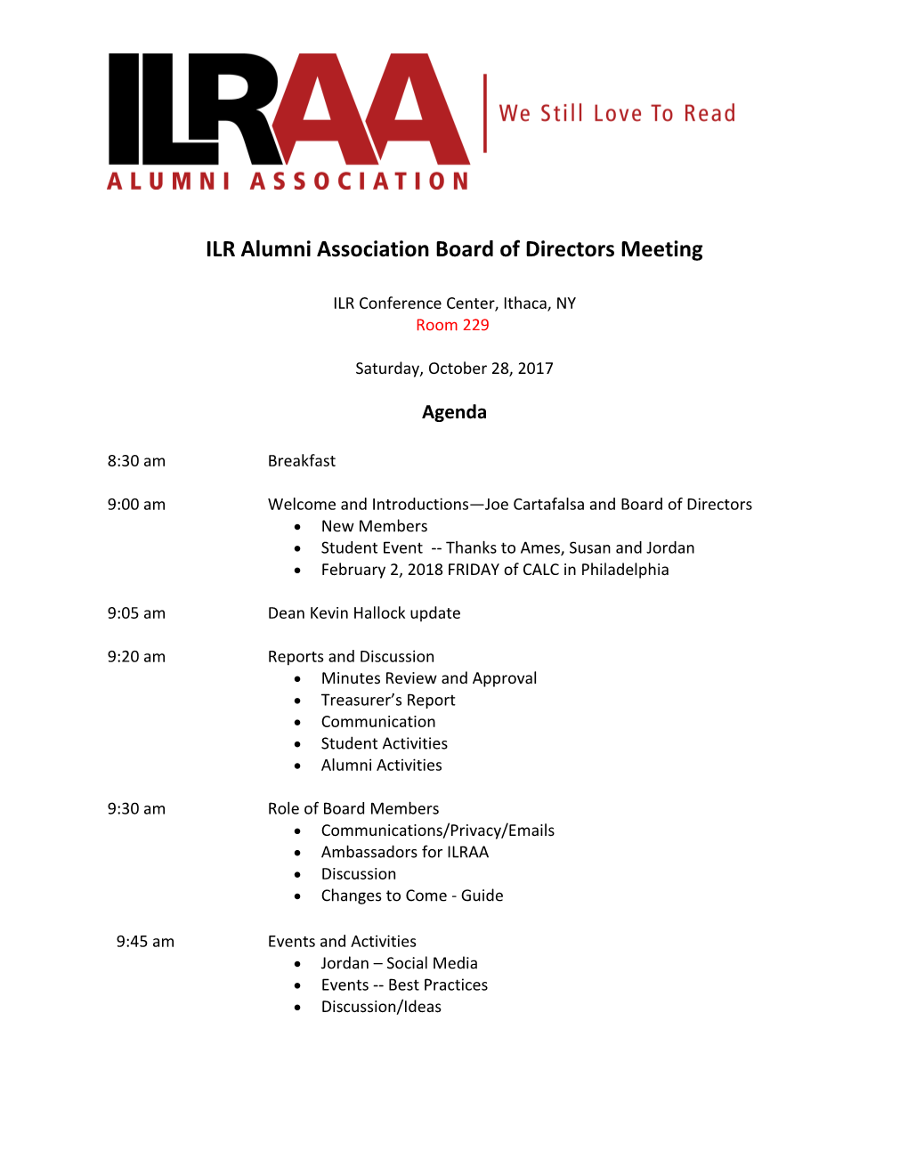 ILR Alumni Association Board of Directors Meeting