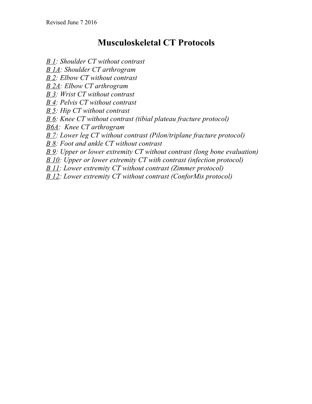 Musculoskeletal MR Protocols