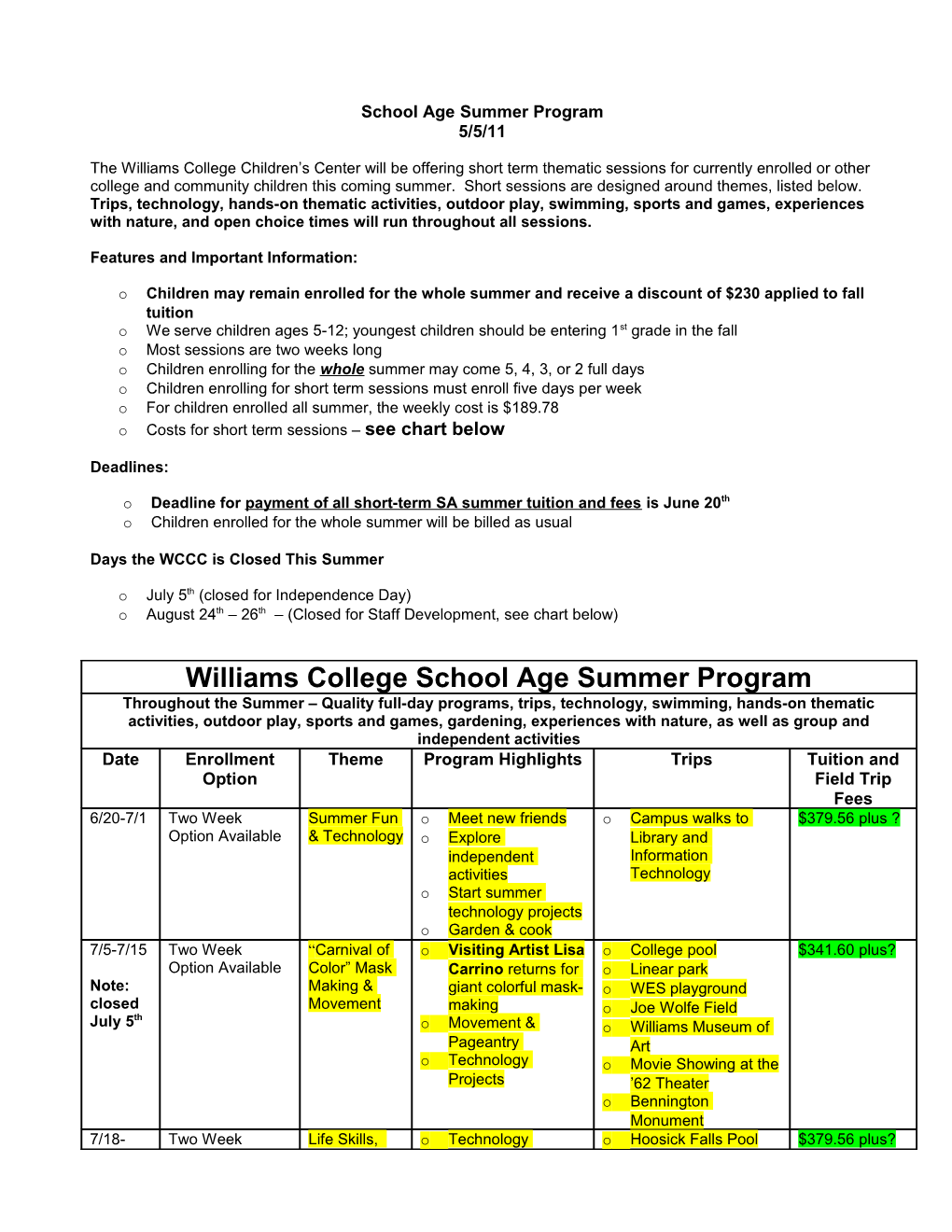 School Age Summer Program