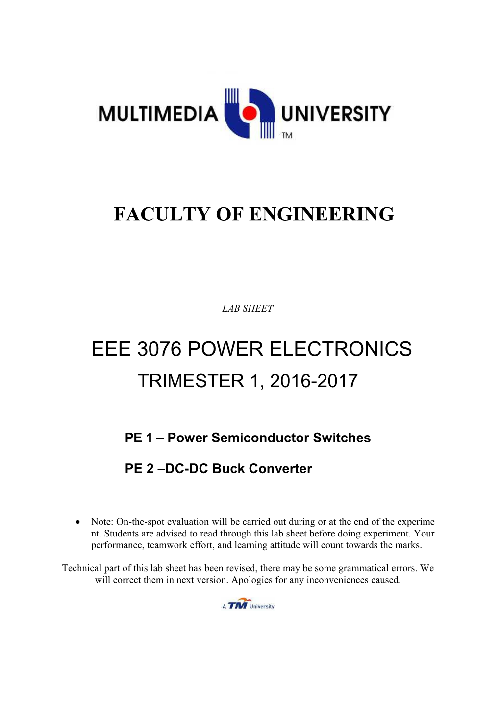 EEE3076 Power Electronics: PE1 & PE2 2016/2017