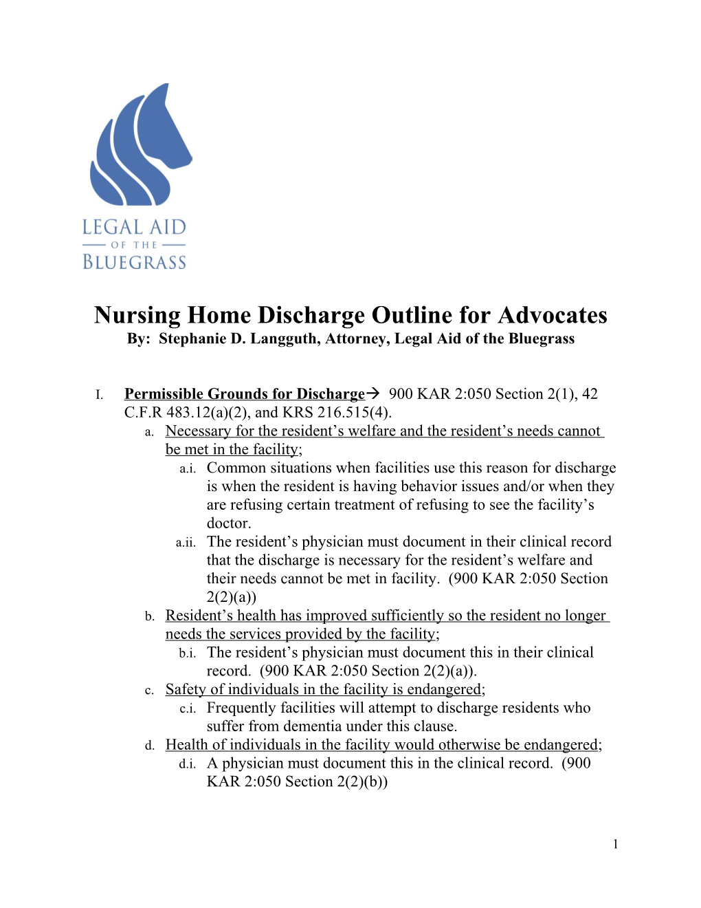 Nursing Home Discharge Outline for Advocates