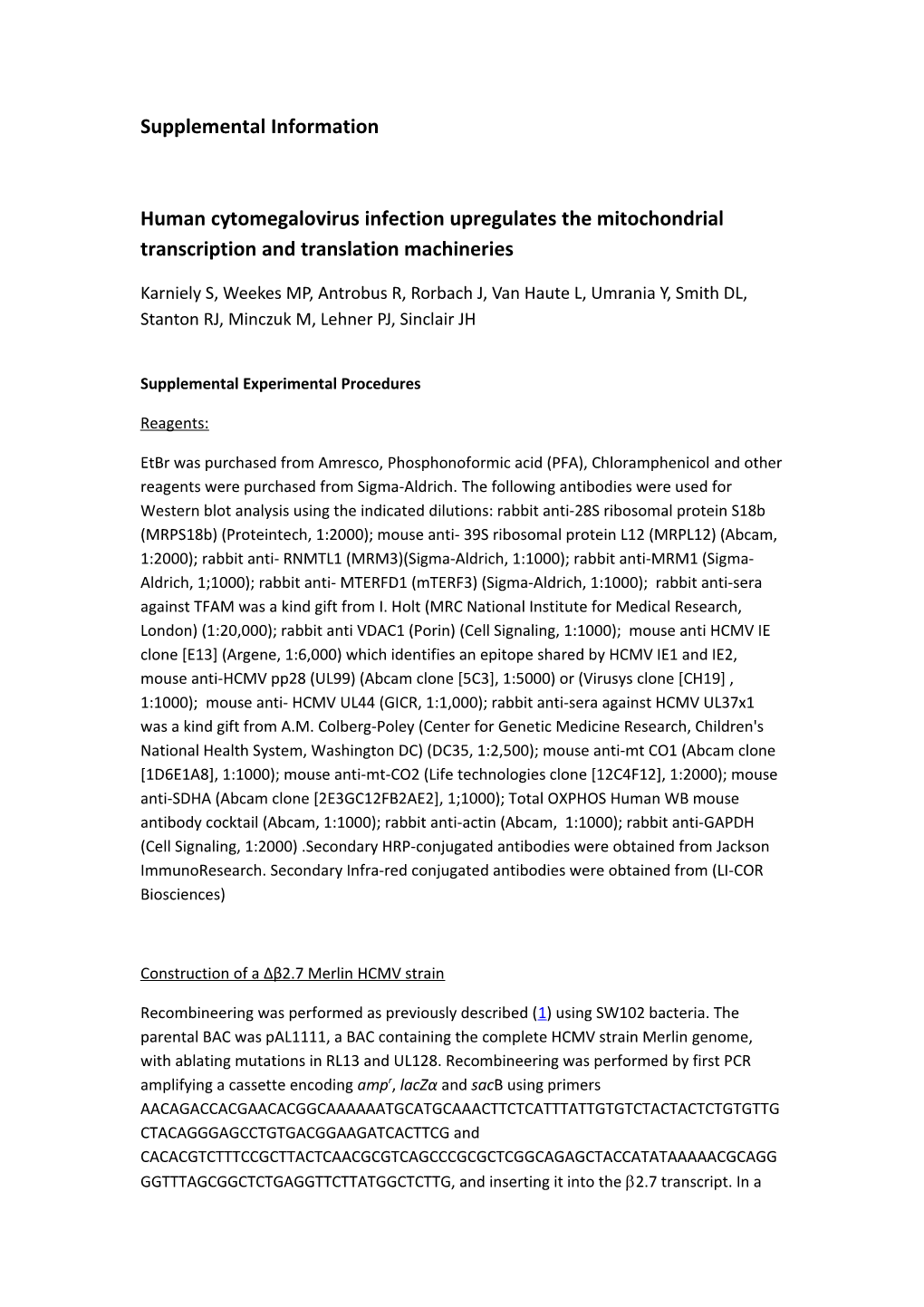 Human Cytomegalovirus Infection Upregulates the Mitochondrial Transcription and Translation