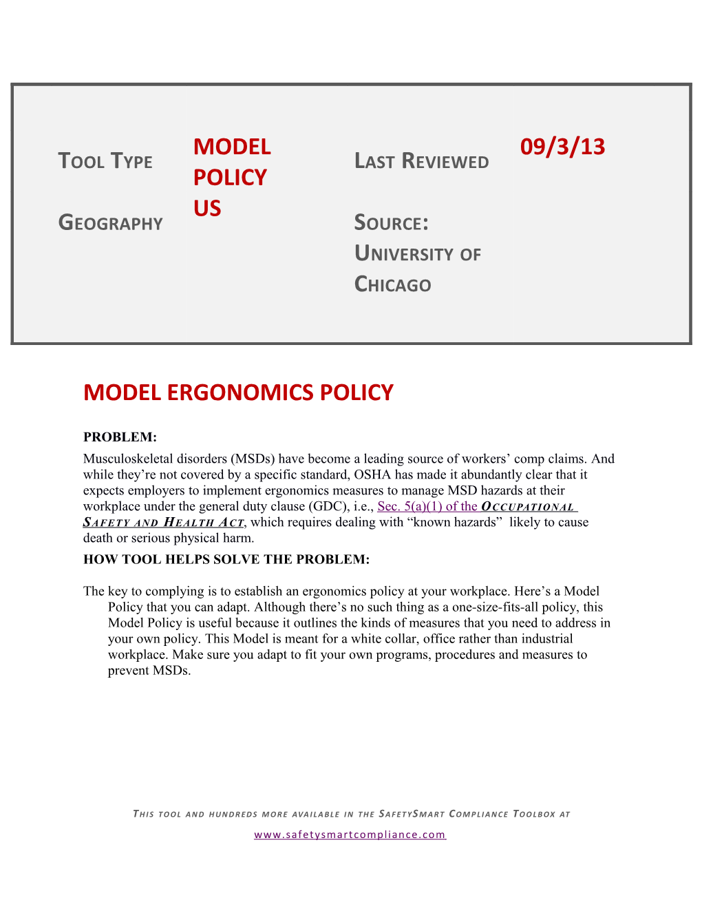 Model Ergonomics Policy