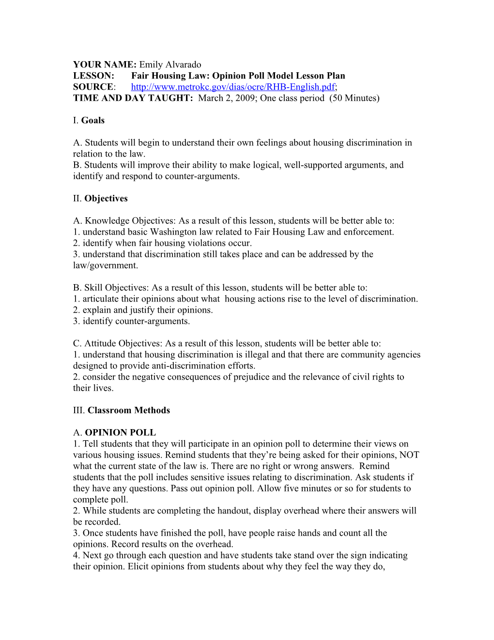 LESSON:Fair Housing Law: Opinion Poll Model Lesson Plan