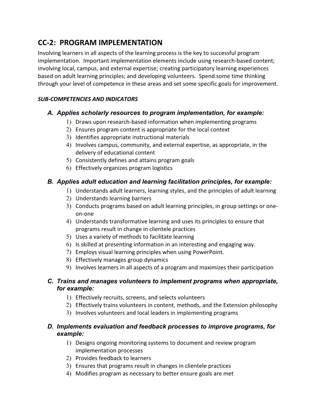 Cc-2: Program Implementation