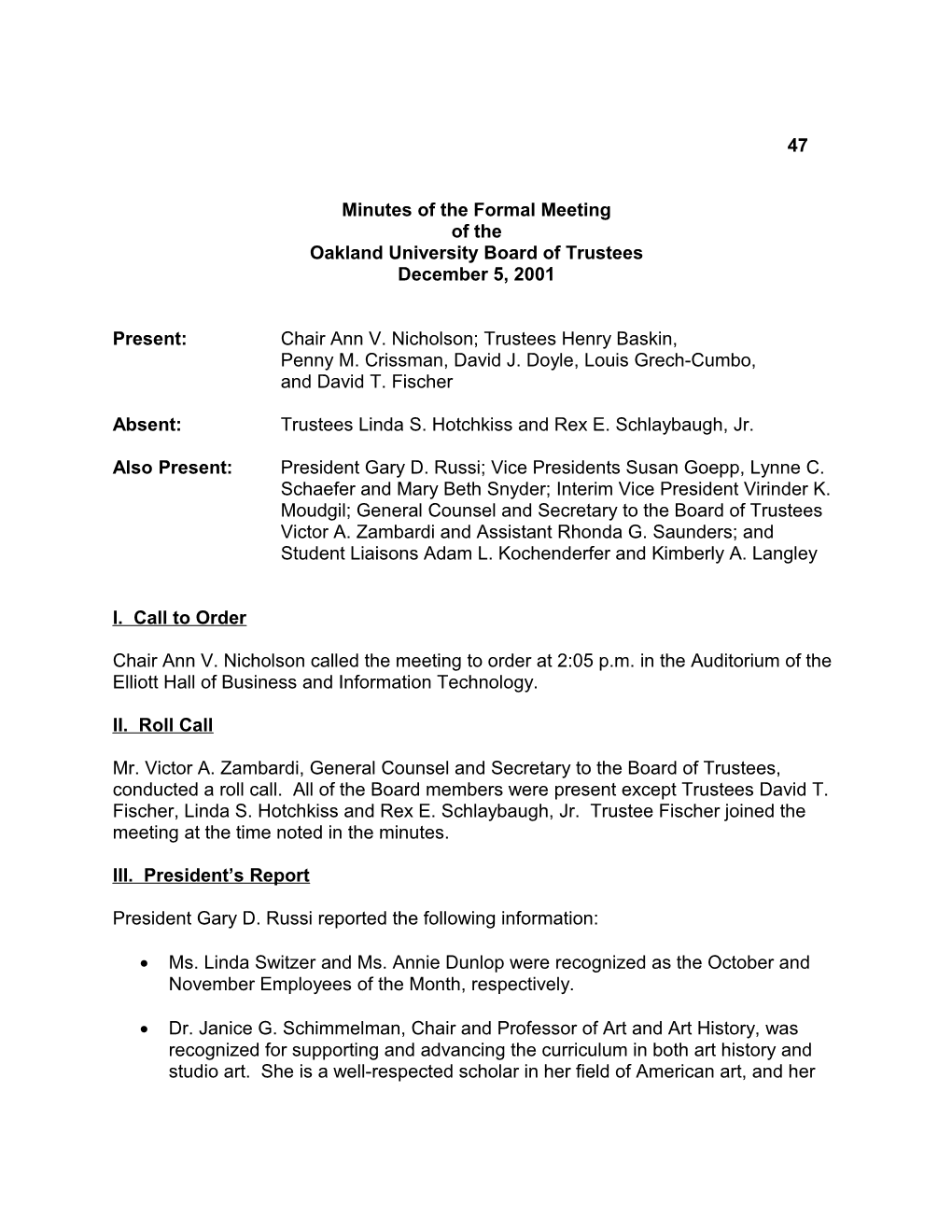 Minutes of the Formal Meeting