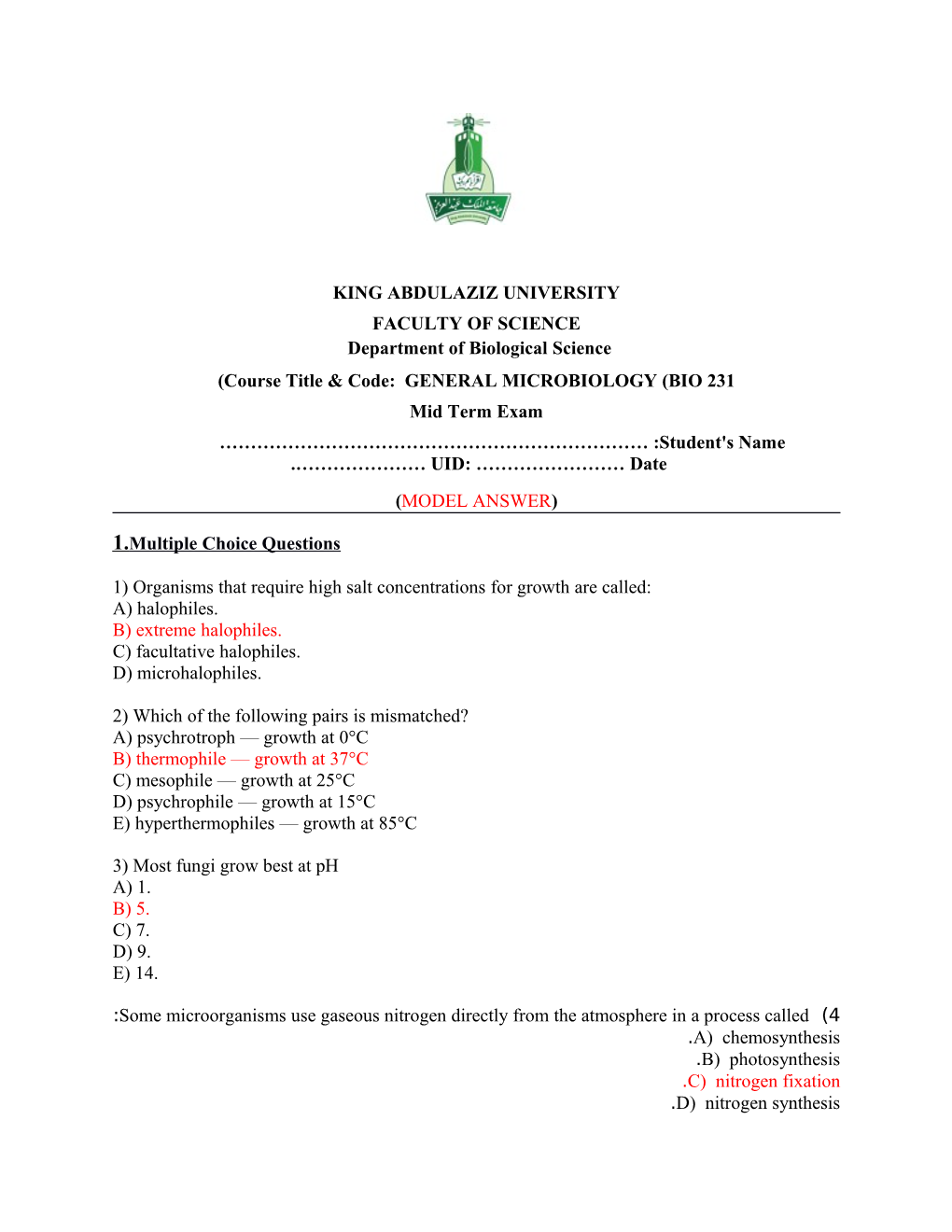 Course Title & Code: GENERAL MICROBIOLOGY (BIO 231)