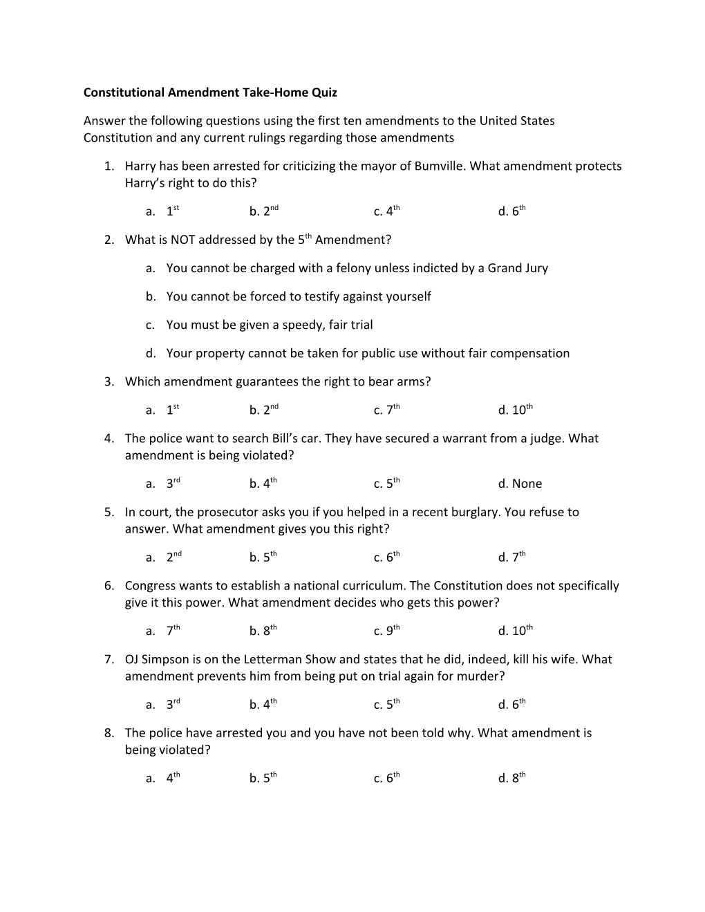 Constitutional Amendment Take-Home Quiz