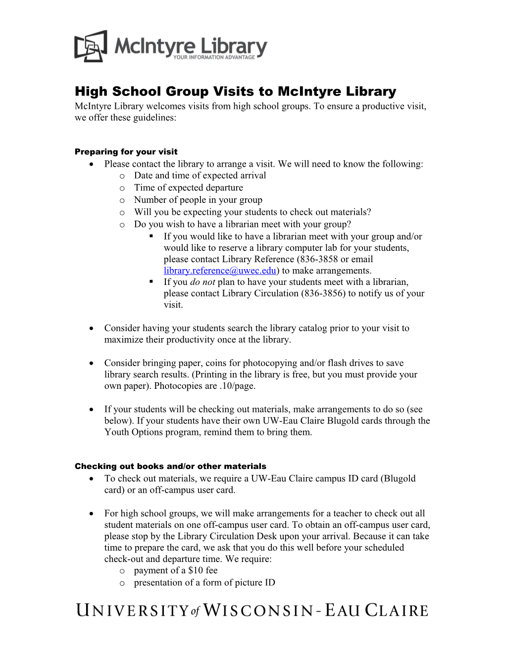 Mcintyre Library Welcomes Visits from High School Groups