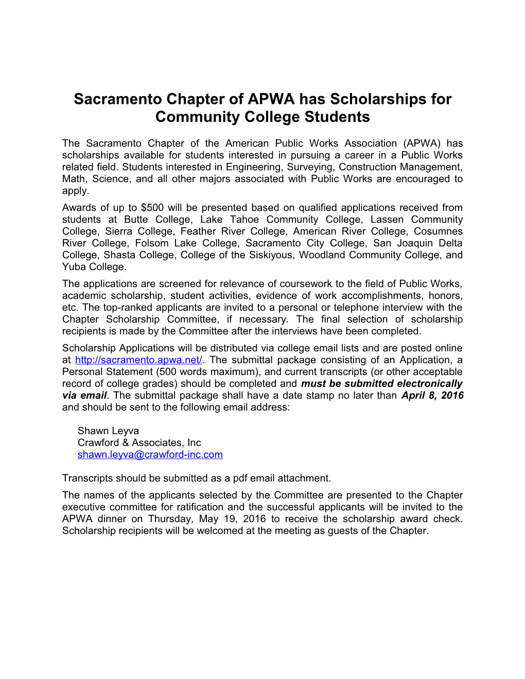 Sacramento Chapter of the American Public Works Association s1