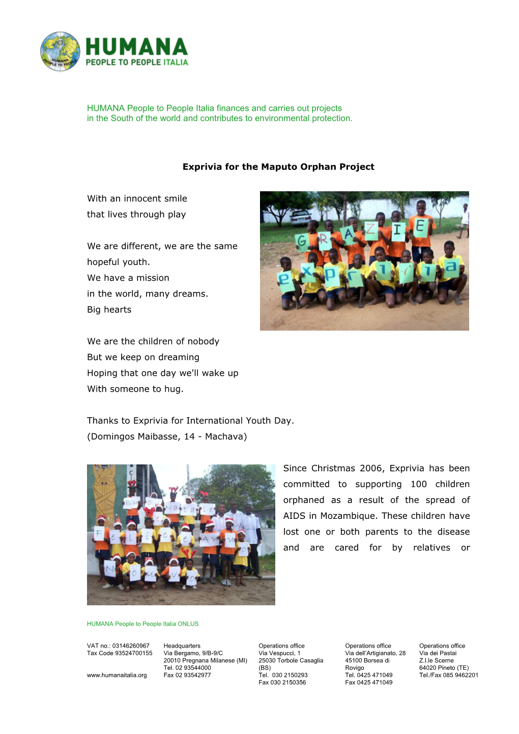 Exprivia Per L Orphan Project Di Maputo