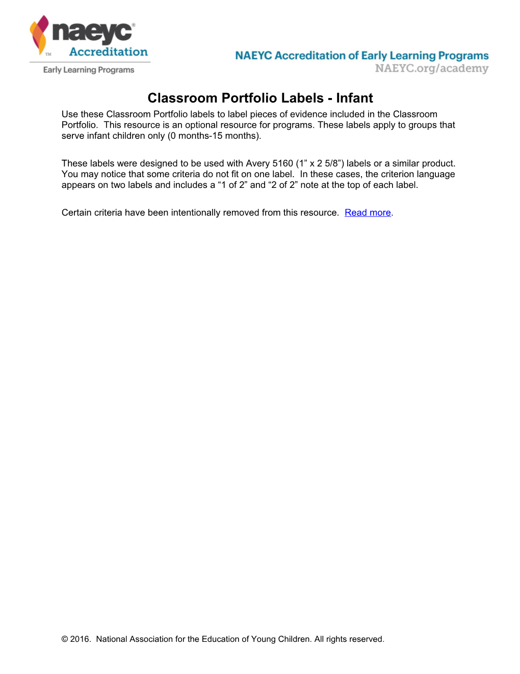 Classroom Portfolio Labels - Infant