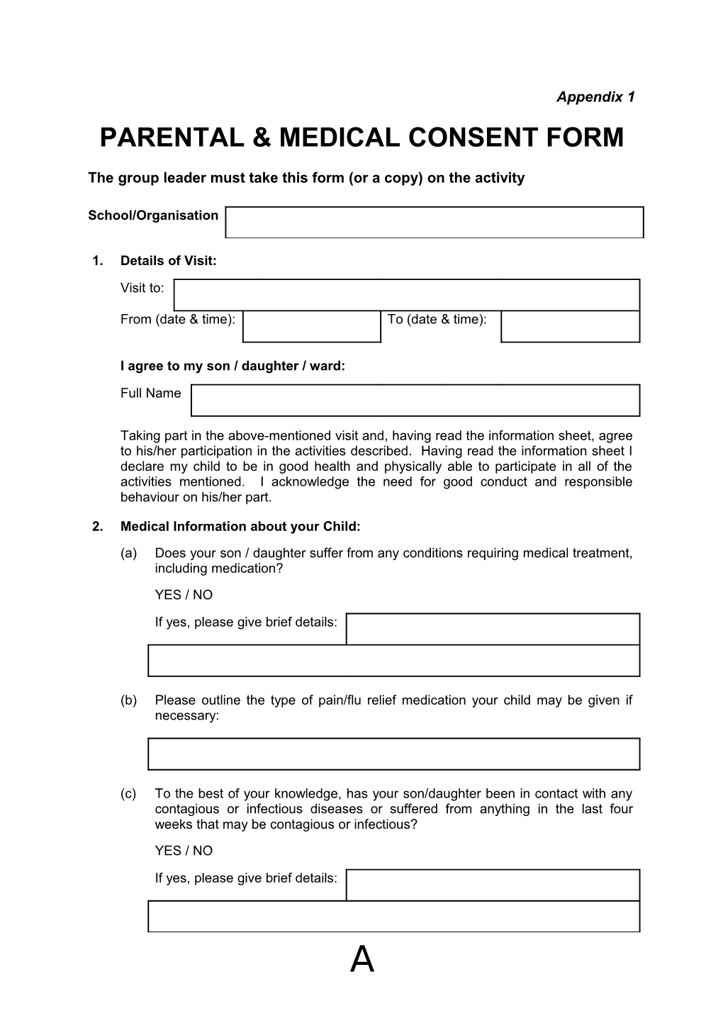 Parental & Medical Consent Form