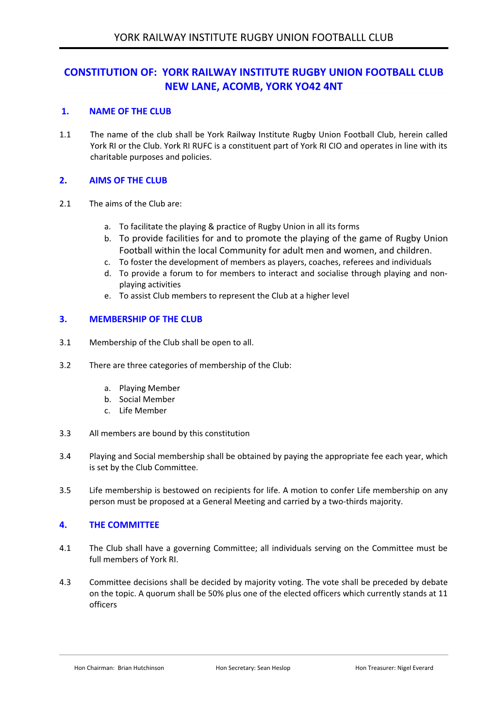 Constitution of Broadmoor Rugby Football Club