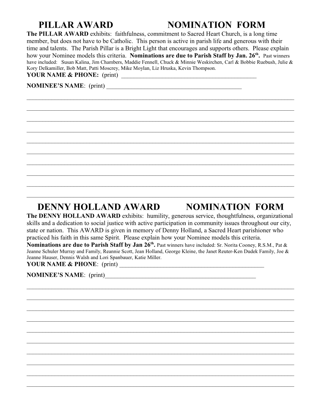 Pillar Award Nomination Form