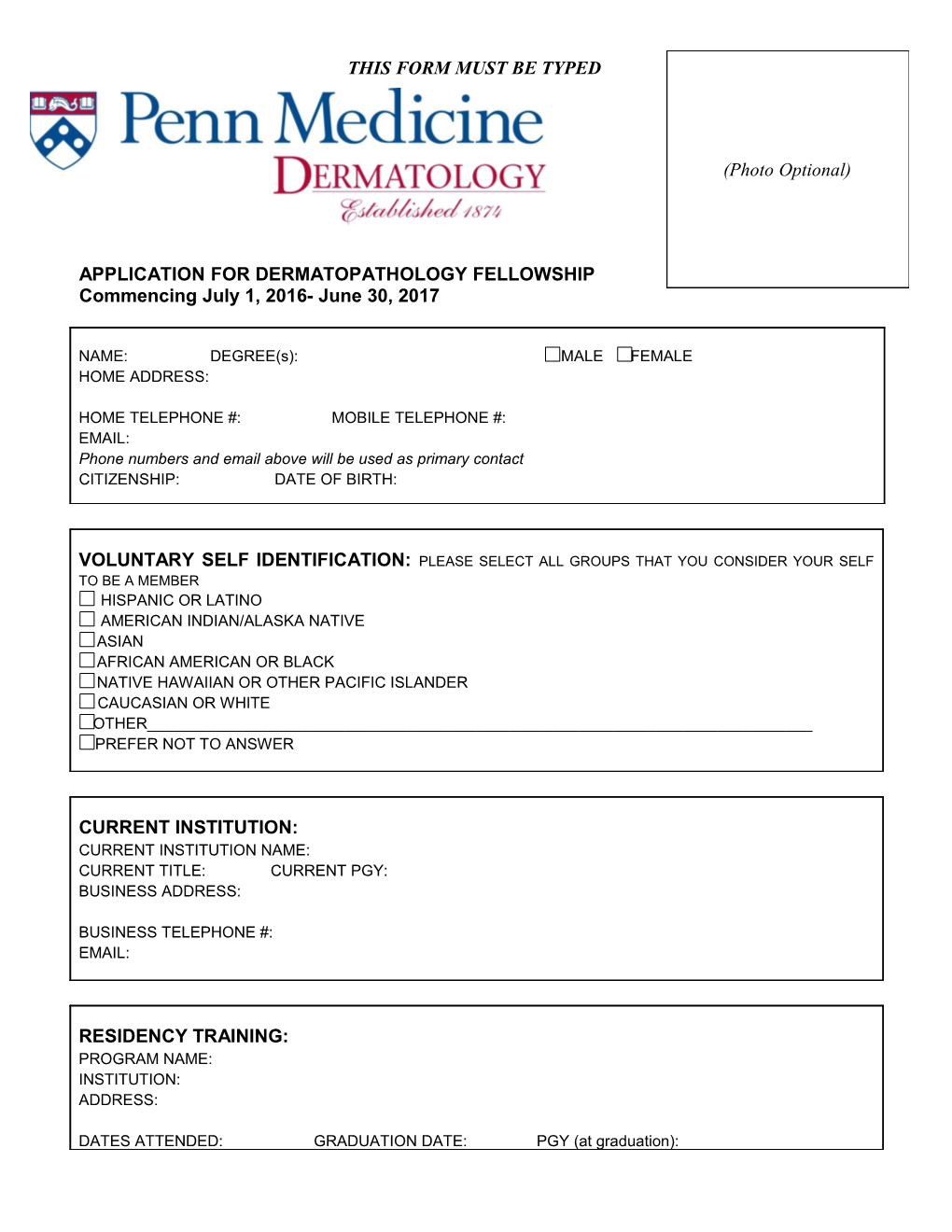 Application for Dermatopathology Fellowship